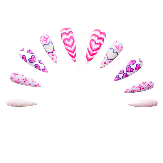 Pixel cute heart press-on nail set